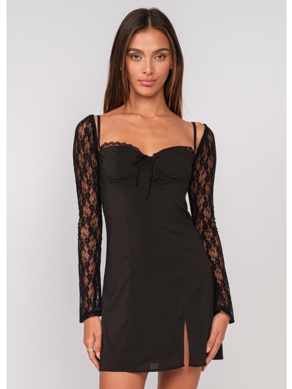 SKY TO MOON Black Lace Sleeve Sweetheart Bustier Mini Dress ♥️♥️